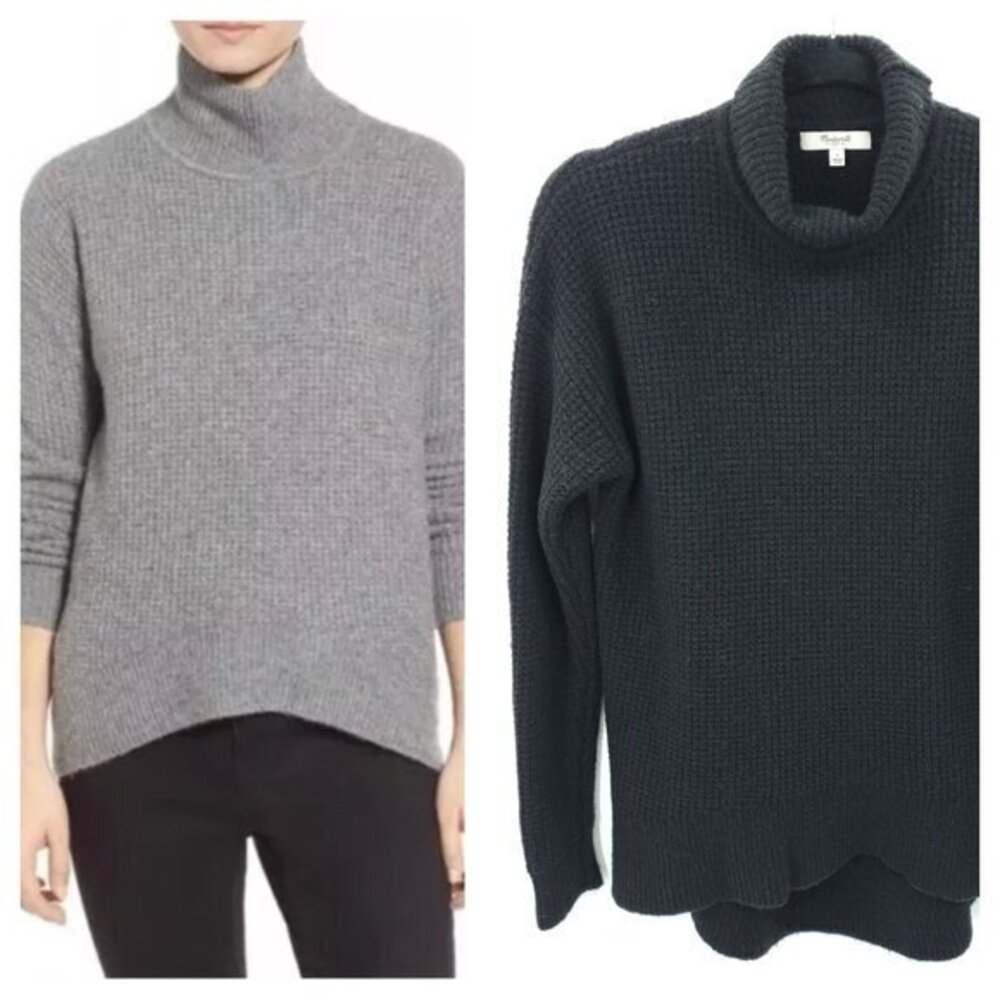 Madewell Merino Wool/Alpaca-Blend Waffle Knit Mock/Turtleneck Sweater S Black